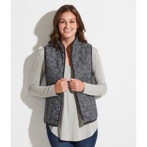 Mia + Tess Navy White Zip Vest Faux Fur Lined Women’s Large Textured Pockets New